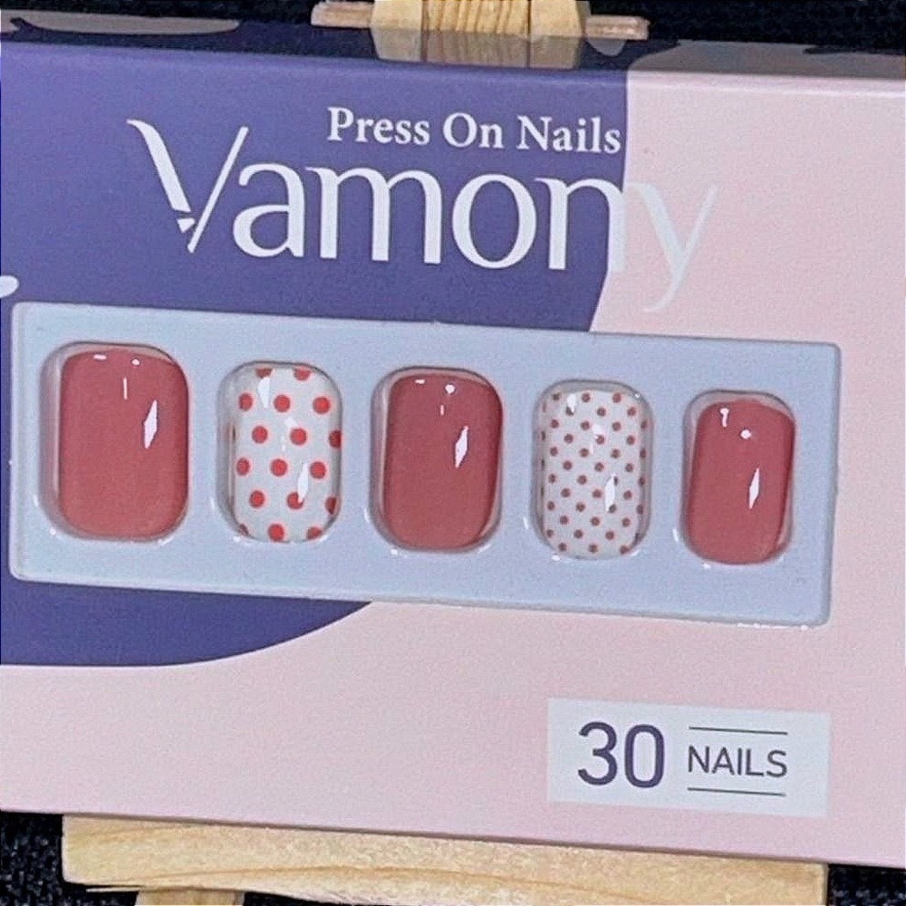 Pink Polka Dot Press On Nails Cute Girly Coquette Valentine Nails Short Set